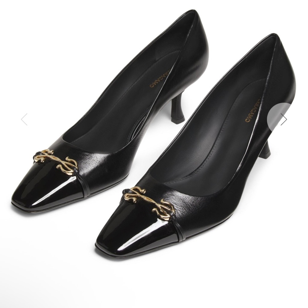 NWT FERRAGAMO Bria 60MM Patent Leather Cap-Toe Pumps SZ 10